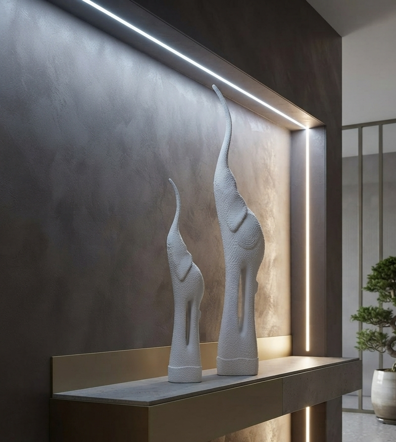 طقم تماثيل أفيال تجريدية فاخرة ذات تصميم طويل ومبروم - قطعتان طقم تماثيل أفيال تجريدية فاخرة ذات تصميم طويل ومبروم - قطعتان