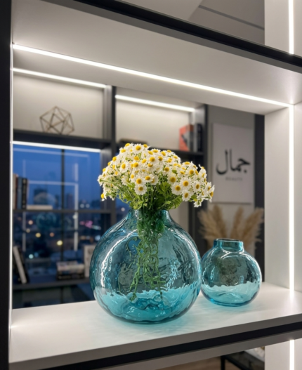 طقم مزهريات زجاجية كروية تدرجات الأزرق الفيروزي