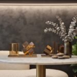 طقم إكسسوارات طاولات قهوة ذهبية دافئة - مجموعة متكامل