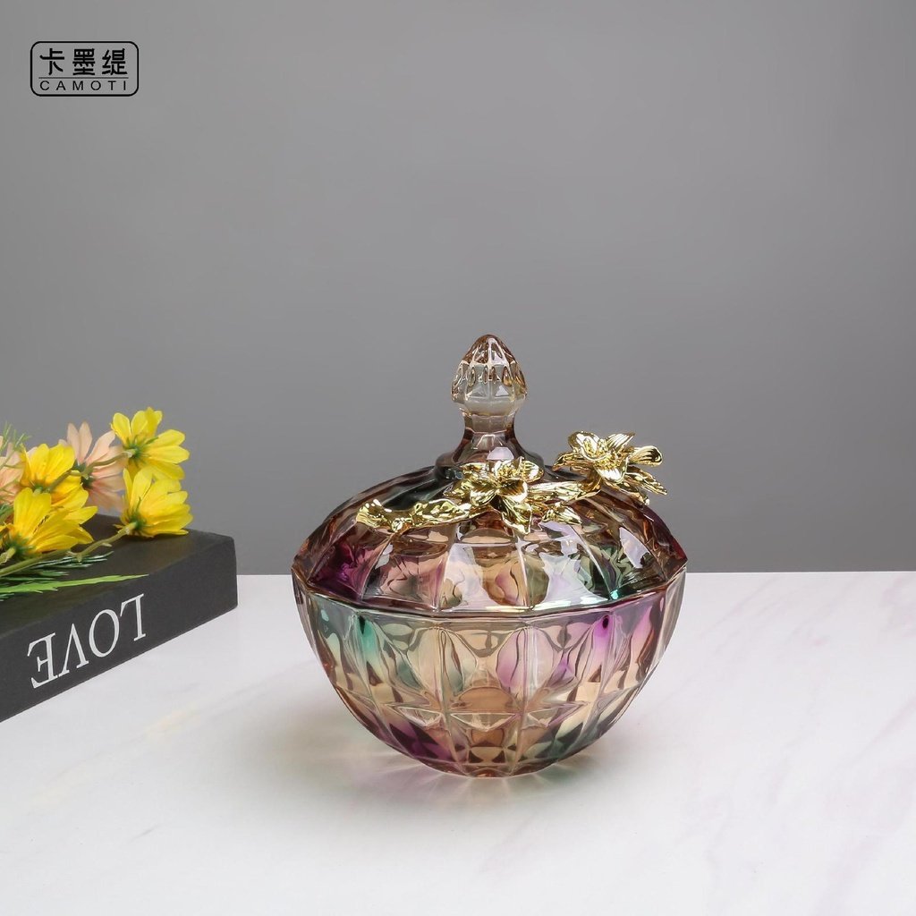 image_002 علبة ضيافة زجاجية مزخرفة بغطاء - تدرجات لونية مع لمسات ذهبية وأزهار بارزة