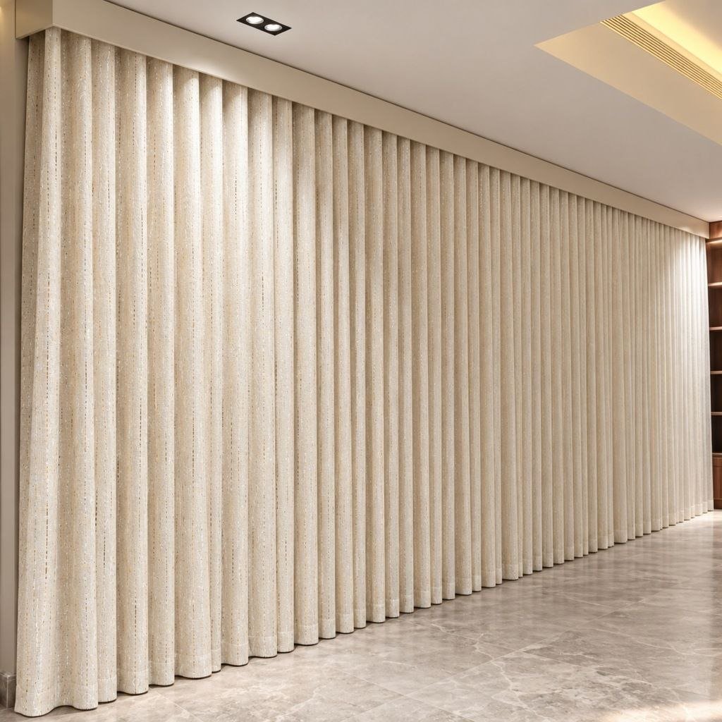vertical-stripe-boucle-heavy-curtains ستائر قماش بوكليه ثقيل بخطوط عمودية رفيعة وفصال ويفي مودرن - الصورة 1