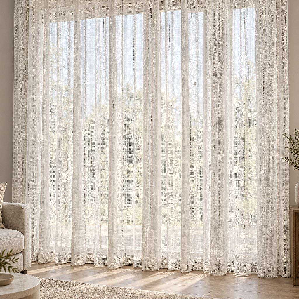 vertical-beaded-mesh-sheer-curtains ستائر تول شبكية مودرن بخطوط عمودية وتطريز حبات كريستالية - الصورة 1